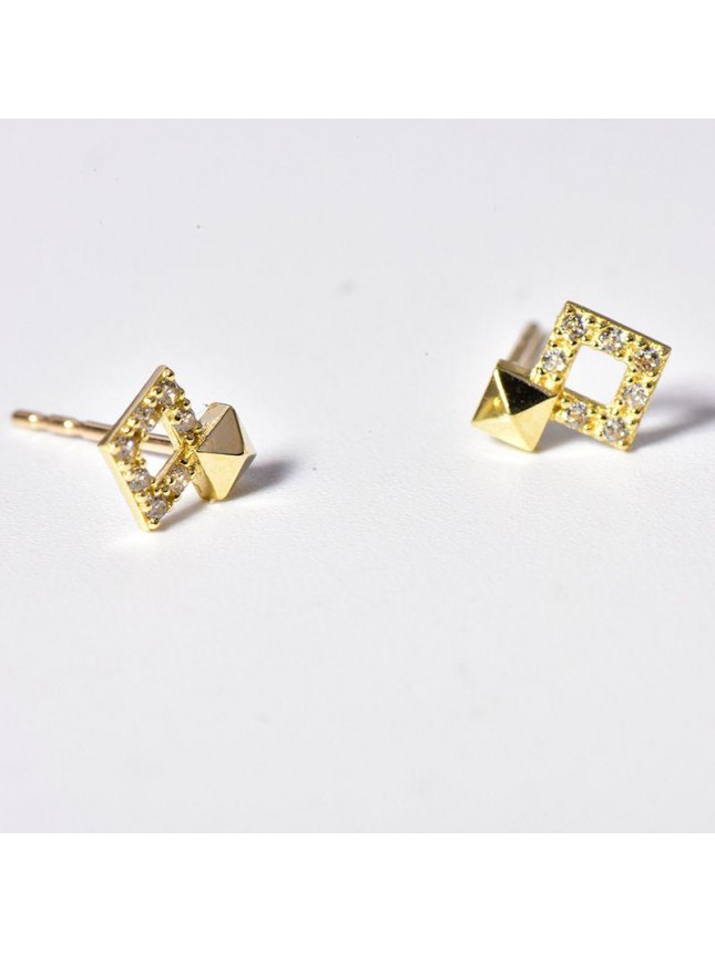 Geometry Mini CZ Hollow Square 925 Sterling Silver Stud Earrings