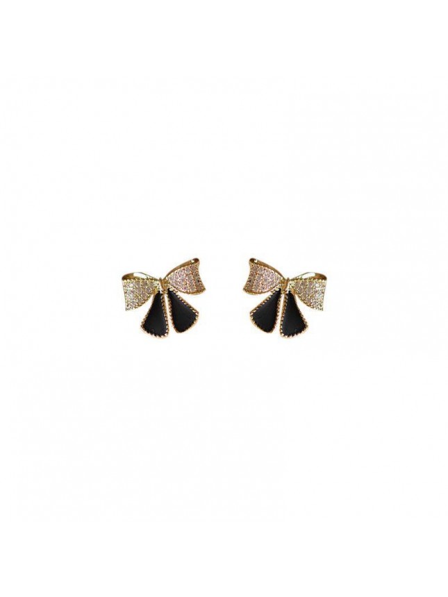 Classic Black CZ Bow-Knot 925 Sterling Silver Stud Earrings