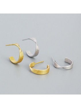 Simple Twisted Letter C Shape 925 Sterling Silver Stud Earrings