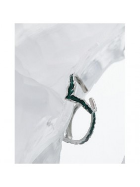 Fashion V Shape Epoxy 925 Sterling Silver Adjustable Ring