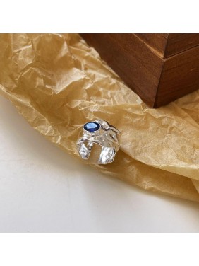 Elegant Oval Blue CZ 925 Sterling Silver Adjustable Ring