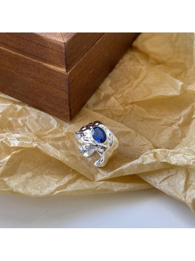Elegant Oval Blue CZ 925 Sterling Silver Adjustable Ring