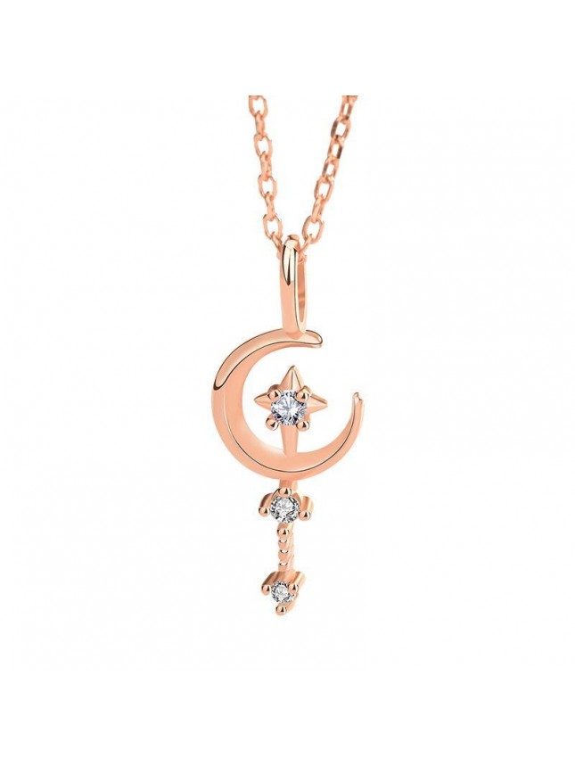 New CZ Crescent Moon Magic Wand 925 Sterling Silver Necklace