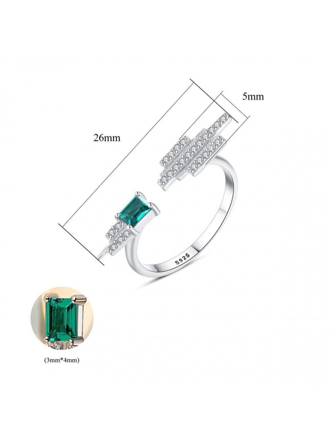 Green Baguette CZ Geometry 925 Sterling Silver Adjustable Ring