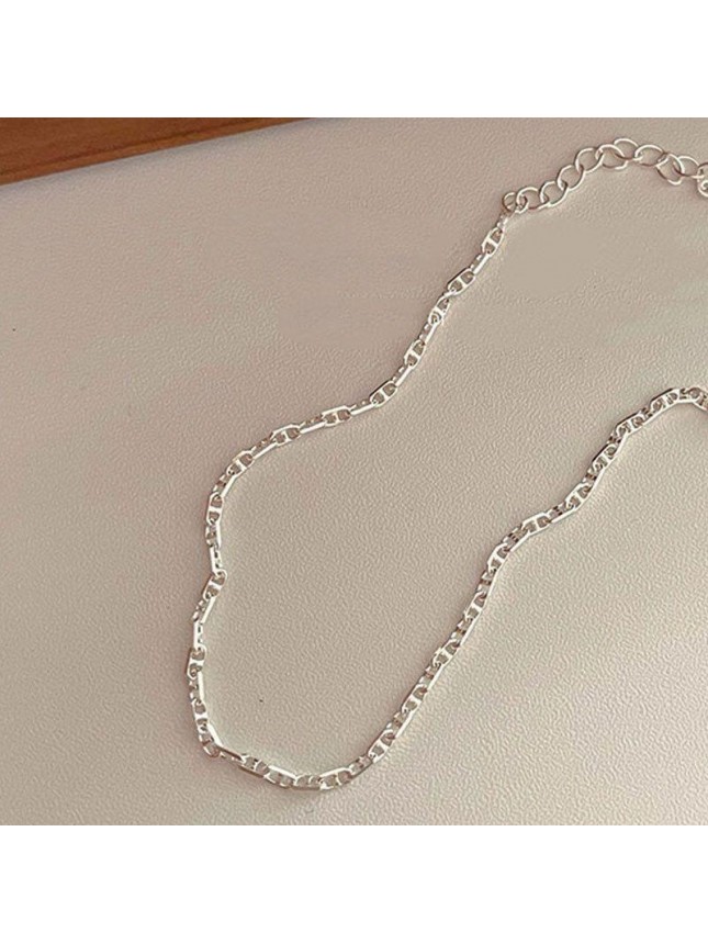 Simple Beads Pig Nose Flat Marina Curb Heart Chain 925 Sterling Silver Necklace