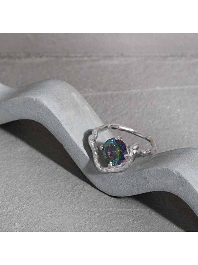 Fashion Irregular Heart CZ 925 Sterling Silver Adjustable Ring