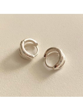 Geometry Double Layers Circles 925 Sterling Silver Hoop Earrings