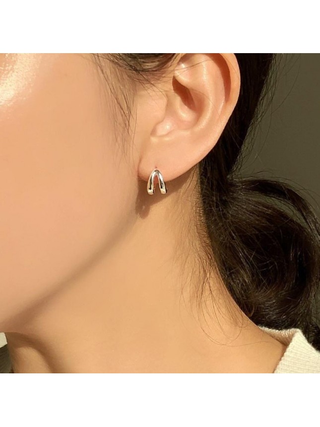 Geometry Double Layers Circles 925 Sterling Silver Hoop Earrings
