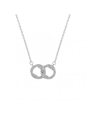 Office Double CZ Circles New 925 Sterling Silver Necklace