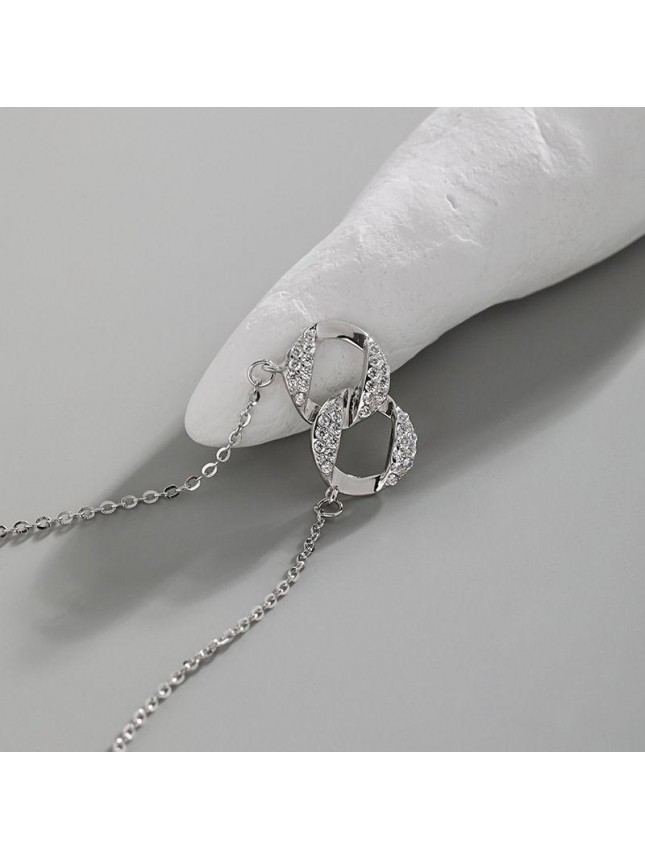 Office Double CZ Circles New 925 Sterling Silver Necklace
