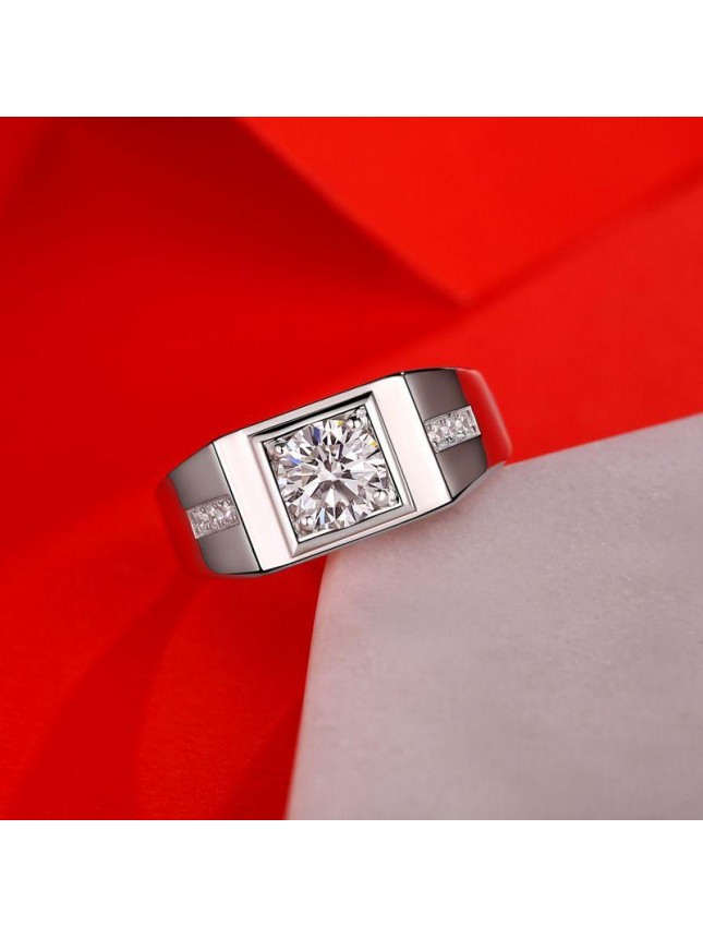 Men's Square Moissanite CZ Geometry 925 Sterling Silver Adjustable Ring