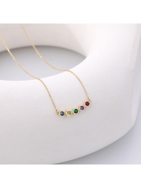 Rainbow Colorful Round CZ 925 Sterling Silver Necklace