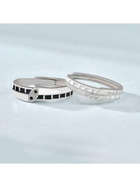 Gift White Black CZ Belt 925 Sterling Silver Adjustable Promise Ring