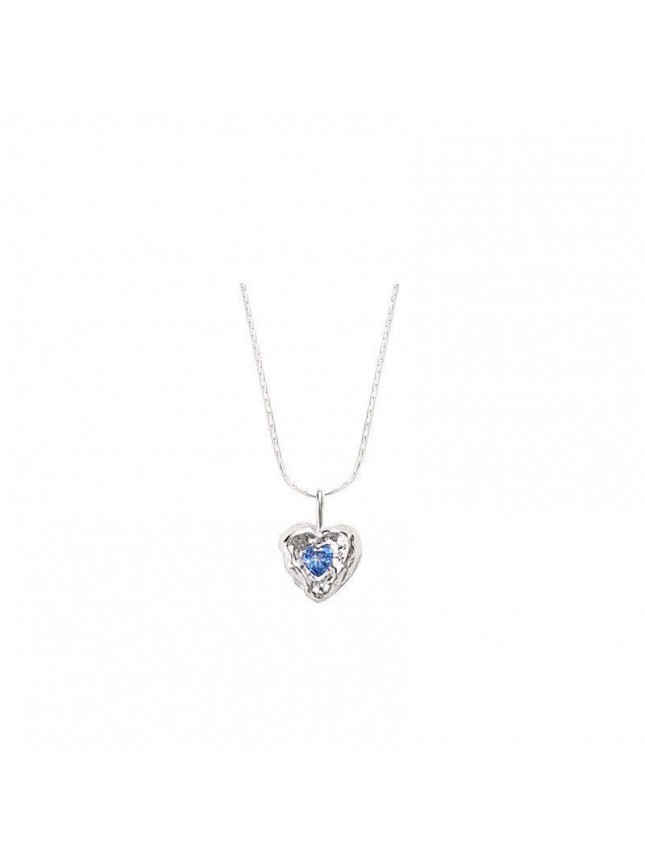 Elegant Blue CZ Irregular Lava Heart 925 Sterling Silver Necklace