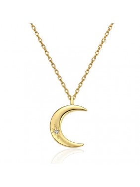 Bridesmaid Crescent Moon CZ Star 925 Sterling Silver Necklace