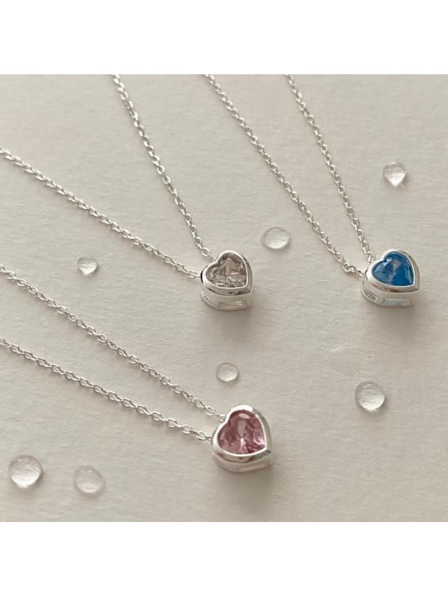 Anniversary CZ Heart Love 925 Sterling Silver Necklace