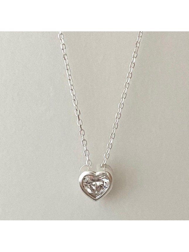 Anniversary CZ Heart Love 925 Sterling Silver Necklace