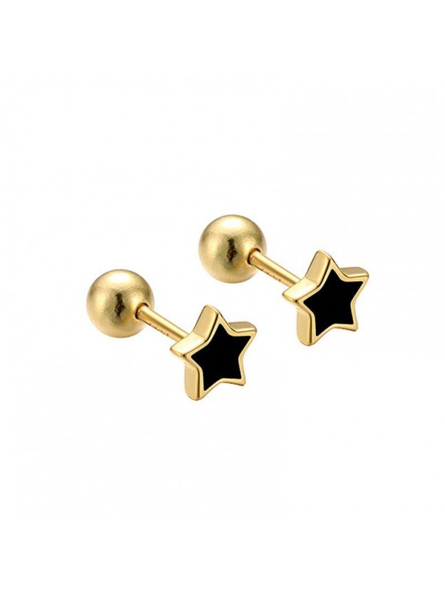 Casual Black Epoxy Star Gold Border 925 Sterling Silver Screw Stud Earrings