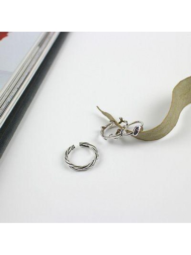 Simple Heart Leaves Twisted 925 Sterling Silver Adjustable Joint Ring