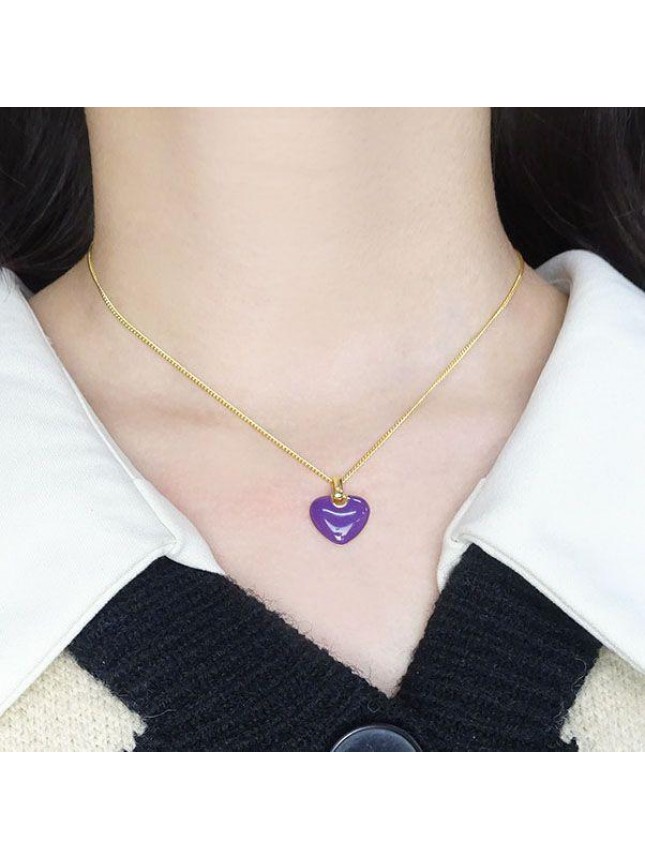 Honey Moon Epoxy Heart 925 Sterling Silver Necklace