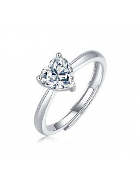 Promise Moissanite CZ Heart 925 Sterling Silver Adjustable Ring