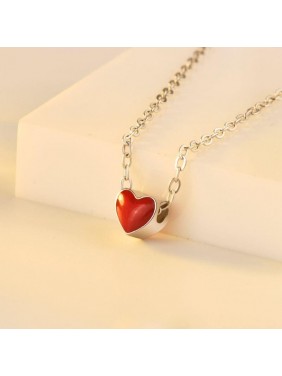 New Mini Red Heart Chain 925 Sterling Silver Necklace