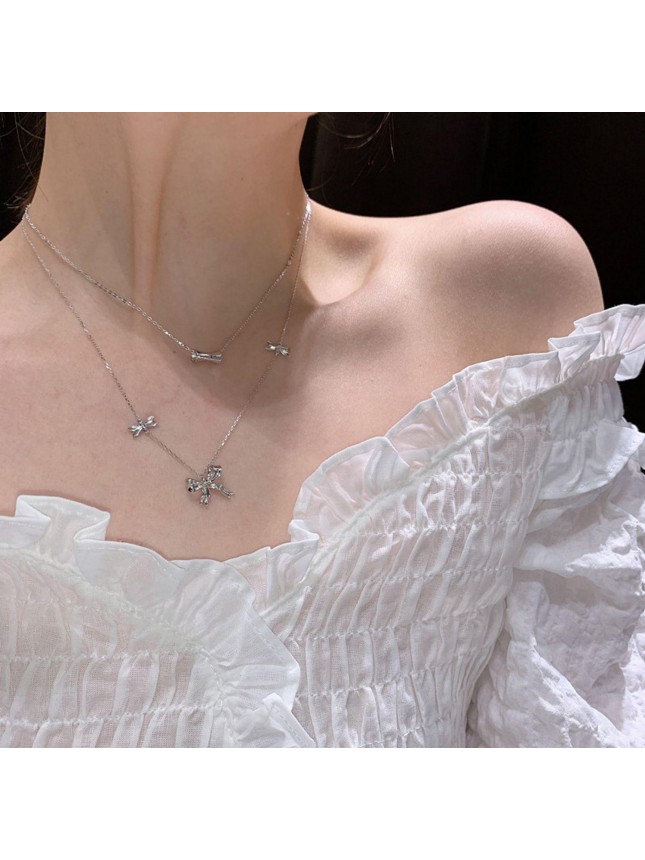 Masculine Mother Child Bow Knots 925 Sterling Silver Necklace