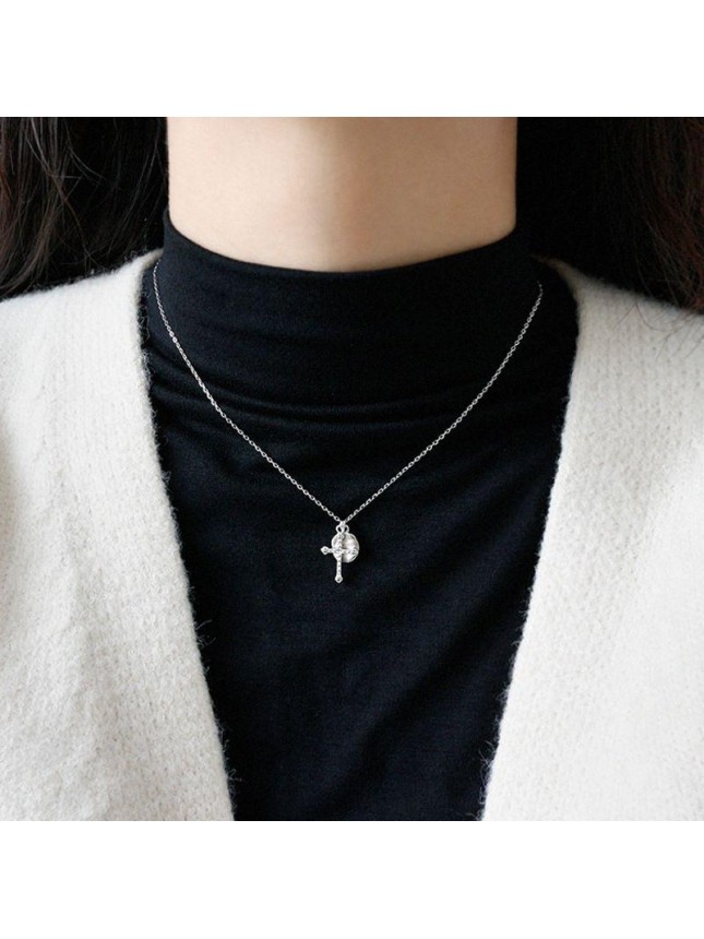 Casual Geometry Round Cross 925 Sterling Silver Necklace