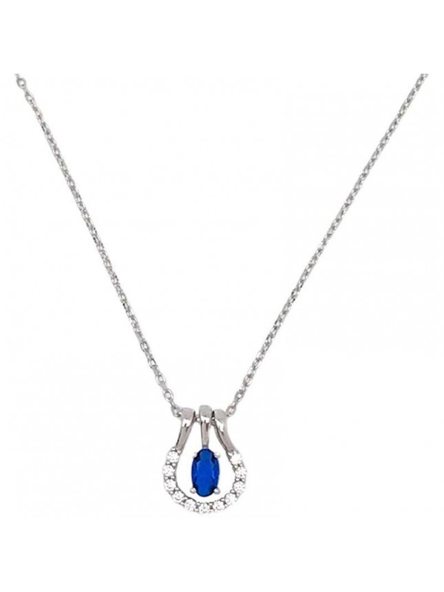 Women Blue Oval CZ River 925 Sterling Silver Necklace