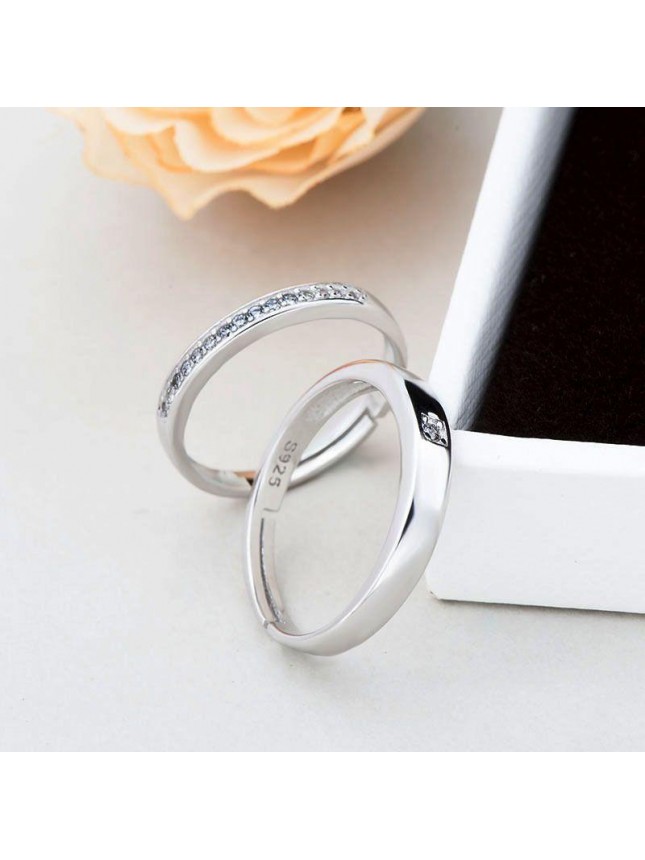 Minimalist CZ Lines 925 Sterling Silver Adjustable Promise Ring