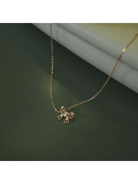 Honey Moon Hollow CZ Bow-knot 925 Sterling Silver Necklace