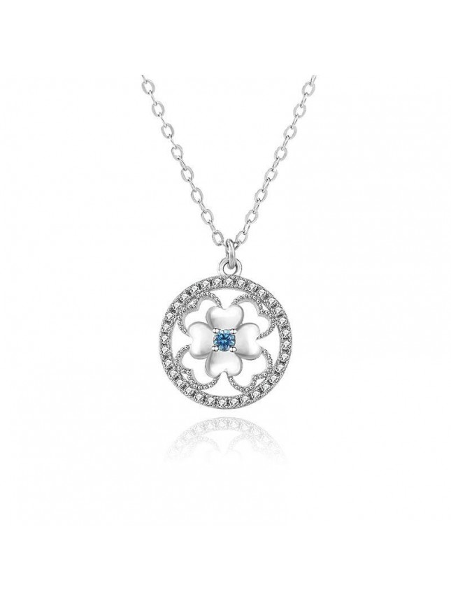 Classic Hollow CZ Four Leaves Clover 925 Sterling Silver Necklace