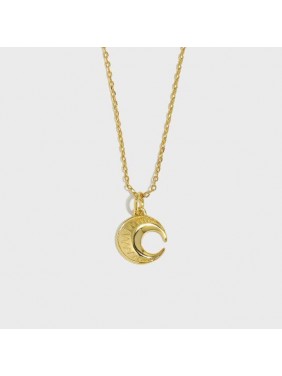 Holiday Crescent Moon Stars 925 Sterling Silver Necklace