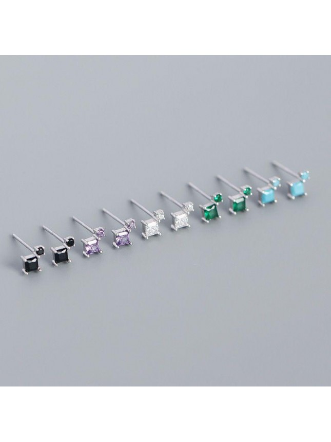 Simple Geometry Mini Square 925 Sterling Silver Stud Earrings