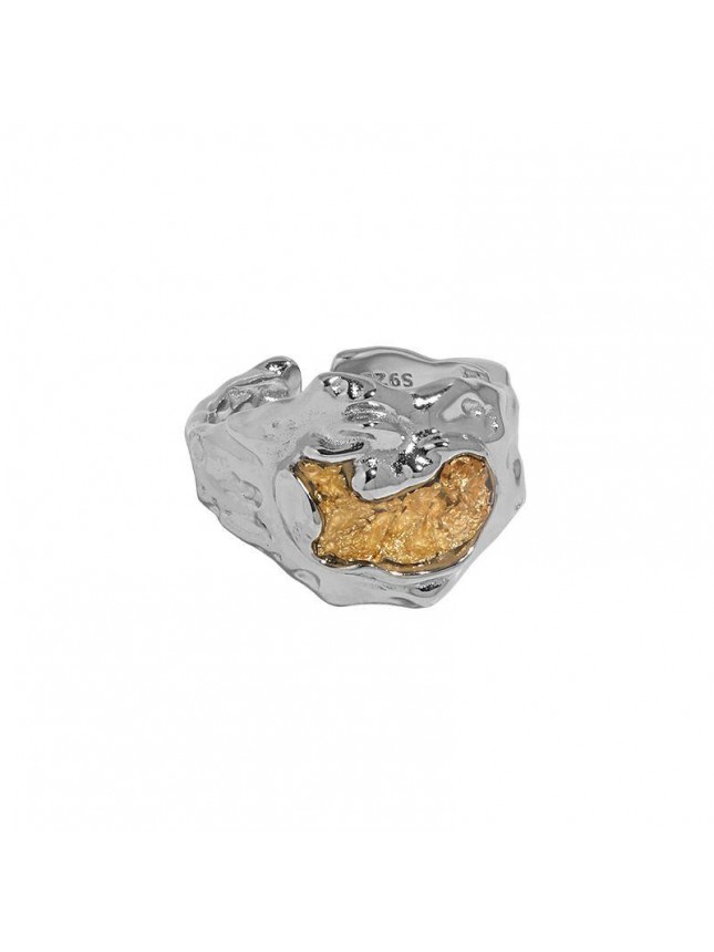 Fashion Irregular Golen Lake 925 Sterling Silver Adjustable Ring