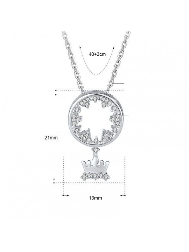 Elegant CZ Circle Crown 925 Sterling Silver Necklace