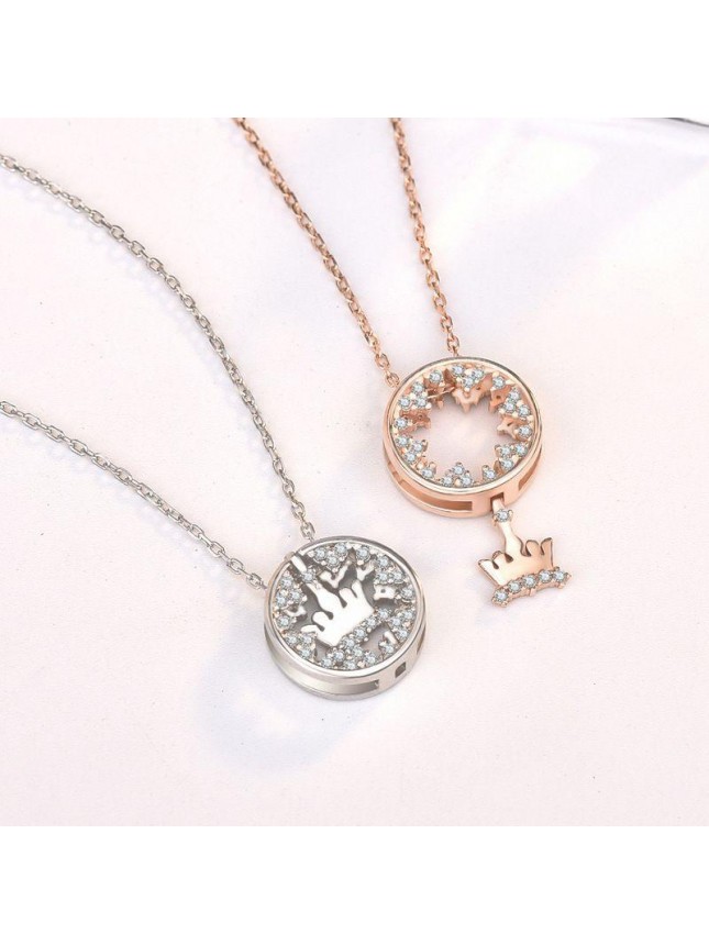 Elegant CZ Circle Crown 925 Sterling Silver Necklace