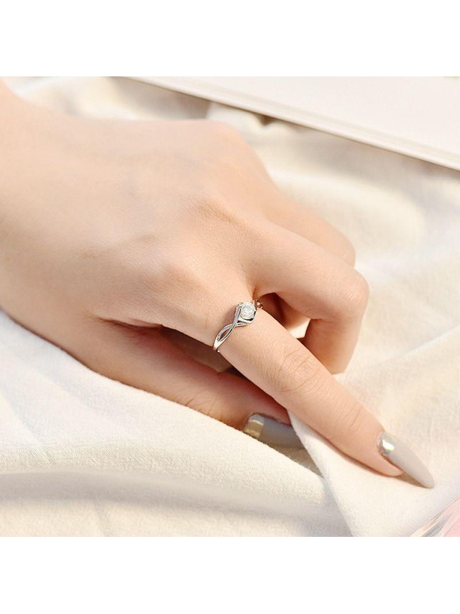 Minimalist Honey Moon CZ 925 Sterling Silver Adjustable Promise Ring