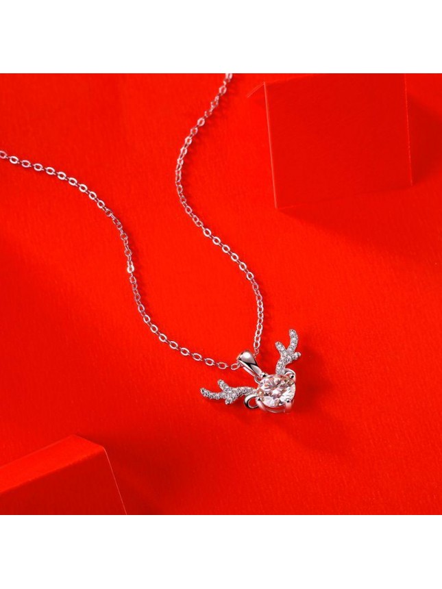 Bridesmaid Moissanite CZ Angle Deer 925 Sterling Silver Necklace