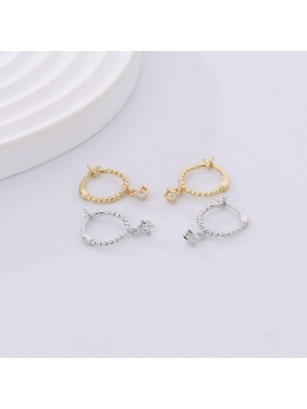 Office Beads Cirlce Round CZ 925 Sterling Silver Hoop Earrings