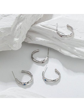 Geometry Irregular CZ Circle Simple 925 Sterling Silver Hoop Earrings