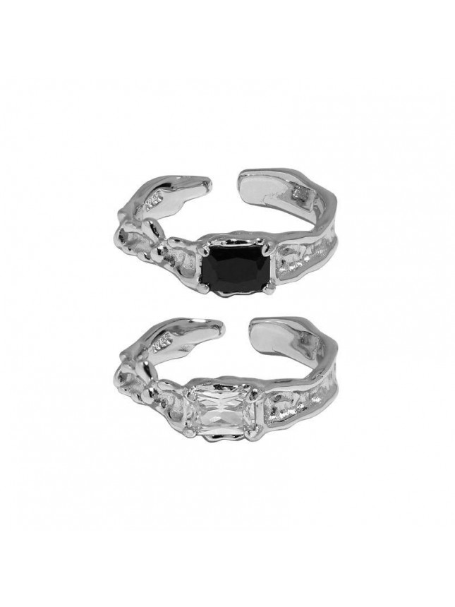 Fashion Geometry Square CZ Irregular 925 Sterling Silver Adjustable Ring