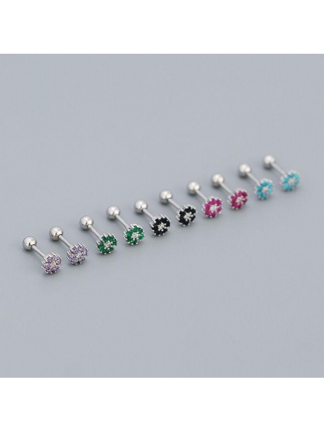 Mini Colorful CZ Flowers 925 Sterling Silver Stud Earrings