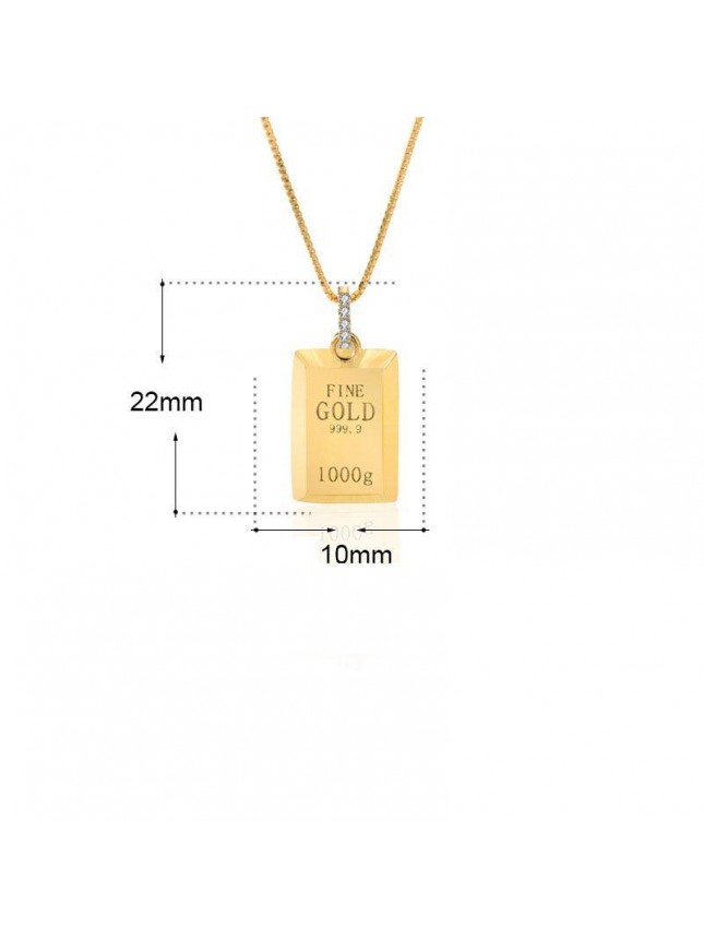Gift 1000G Letters Gold Brick CZ 925 Sterling Silver Necklace
