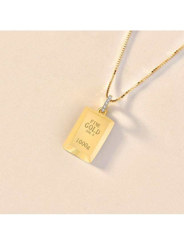 Gift 1000G Letters Gold Brick CZ 925 Sterling Silver Necklace