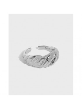 Simple Twisted Wide Office 925 Sterling Silver Adjustable Ring