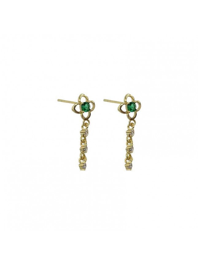 Elegant Green CZ Flower Chain Tassels 925 Sterling Silver Dangling Earrings