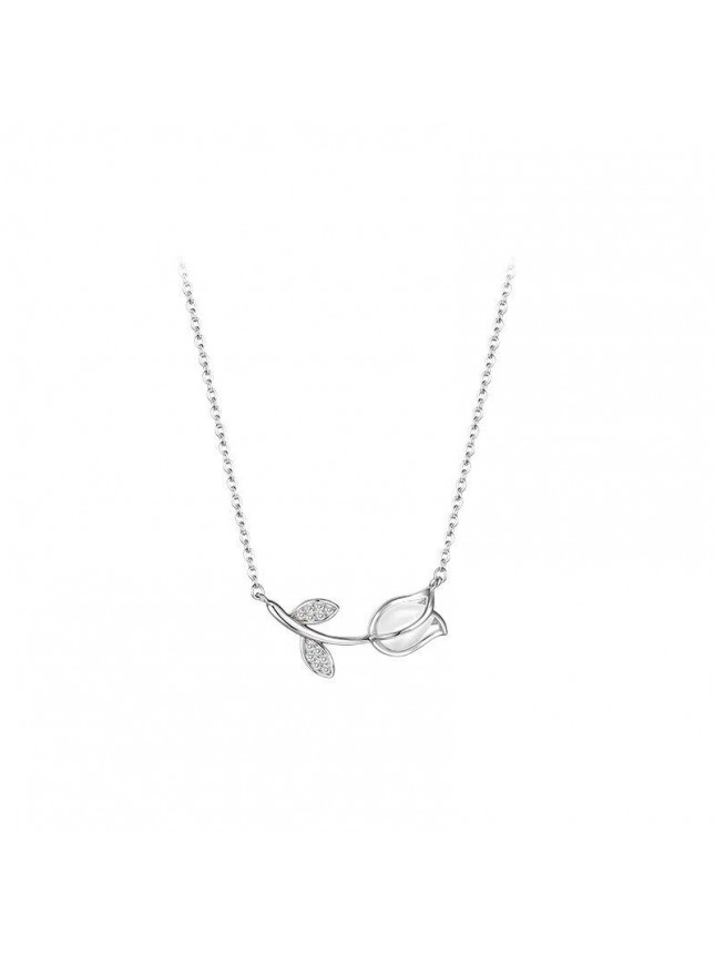 Honey Moon CZ Tulip Flower 925 Sterling Silver Necklace