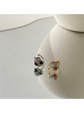 Girl Shining Colorful CZ Heart 925 Sterling Silver Non-Pierced Earrings
